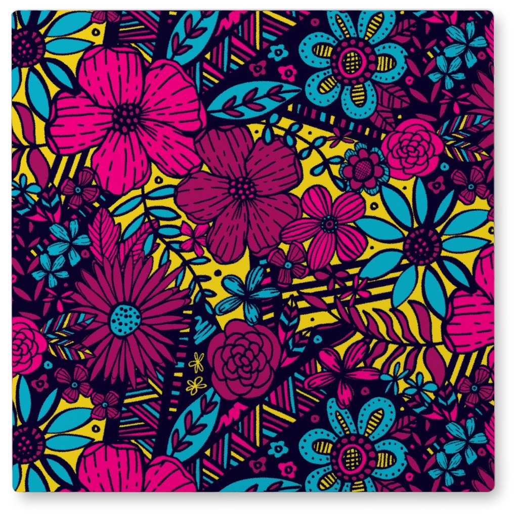 Floral Frenzy - Pink & Blue Photo Tile, Metal, 8x8, Multicolor