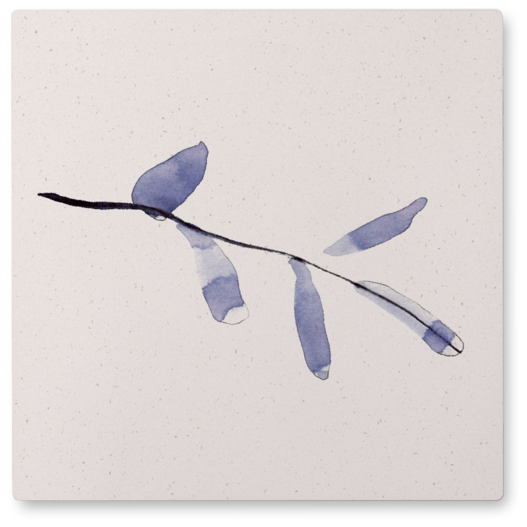 Watercolor Minimalist Branch - Indigo Photo Tile, Metal, 8x8, Blue