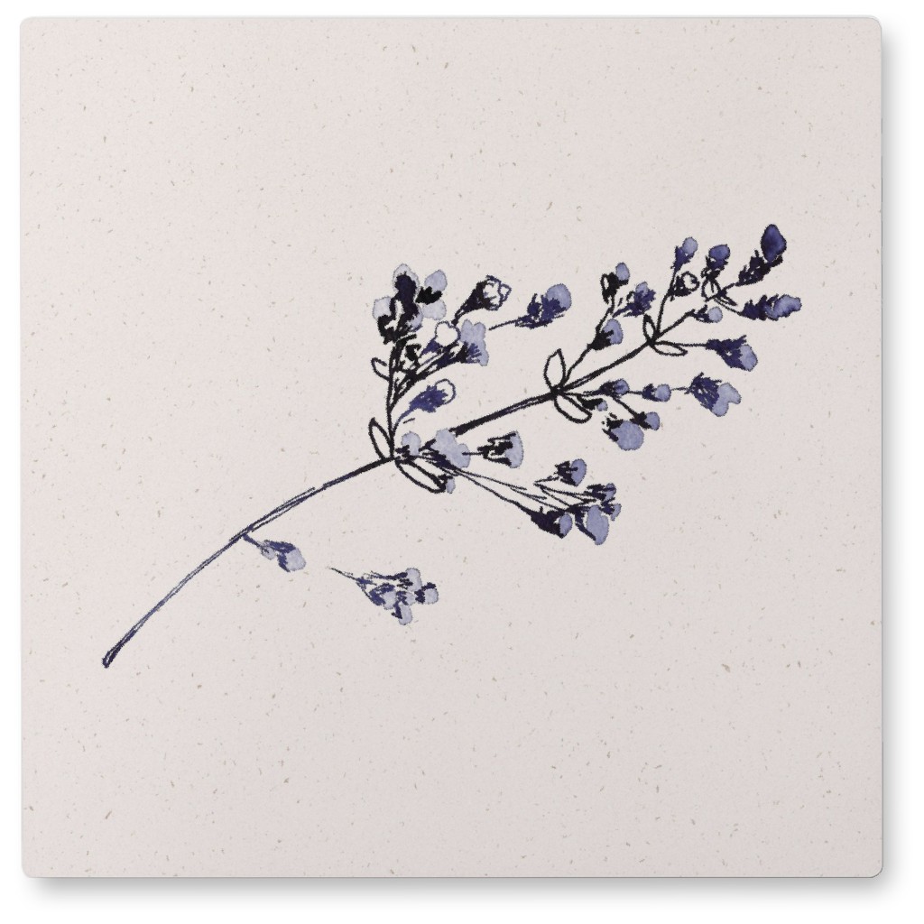 Watercolor Minimalist Dried Flower - Indigo Photo Tile, Metal, 8x8, Blue, True Blue