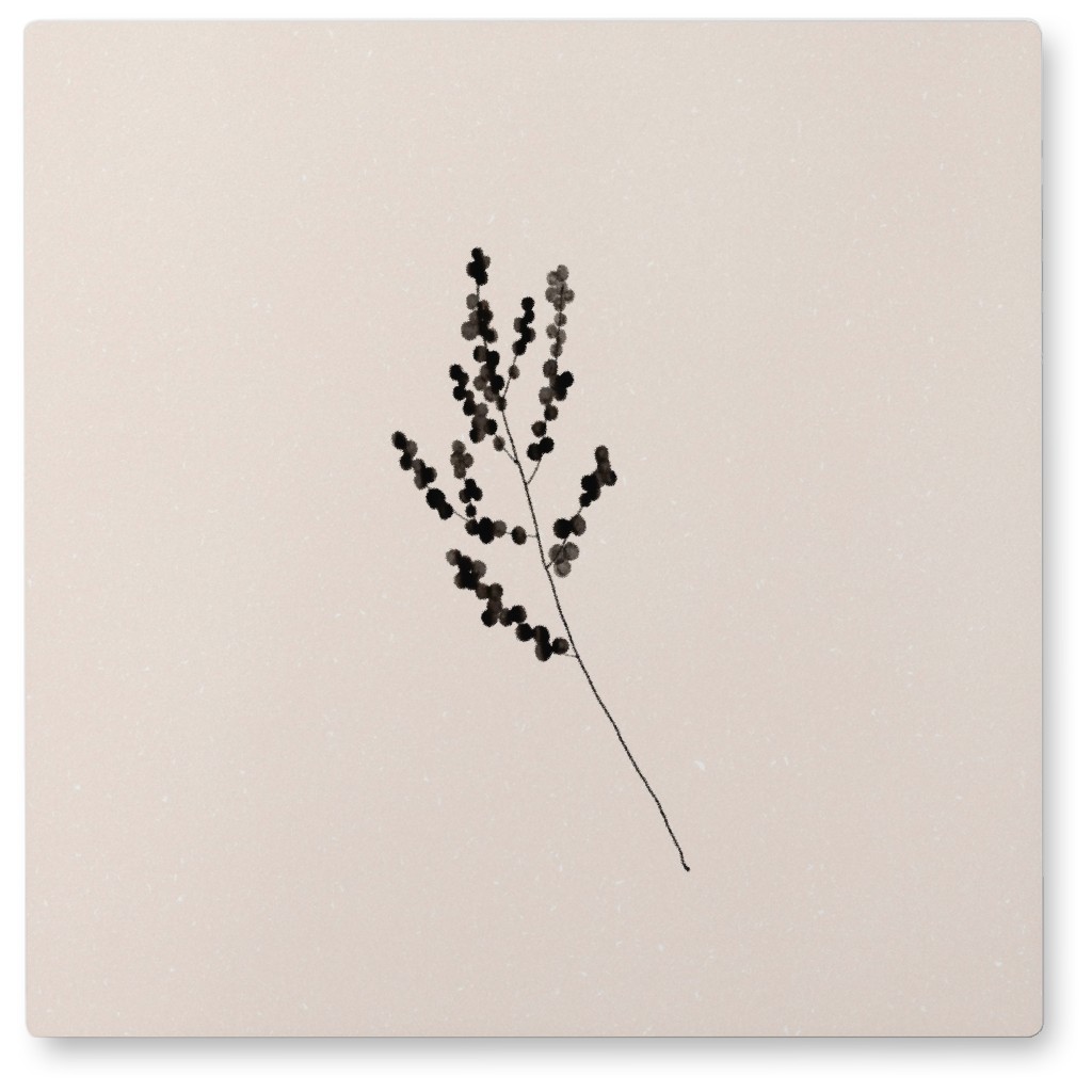 Delicate Berry Branch - Black Photo Tile, Metal, 8x8, Beige, Pearl