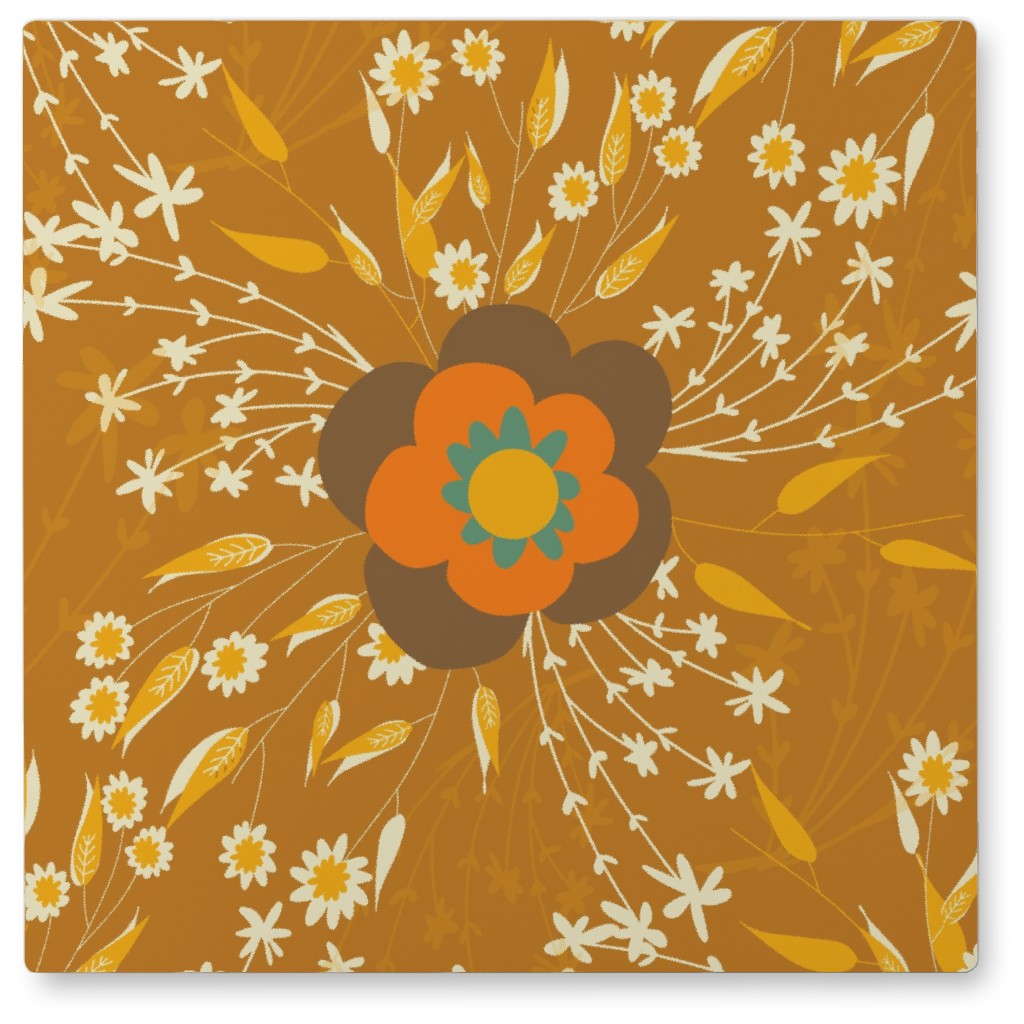 70s Flower Bouquet Photo Tile, Metal, 8x8, Orange