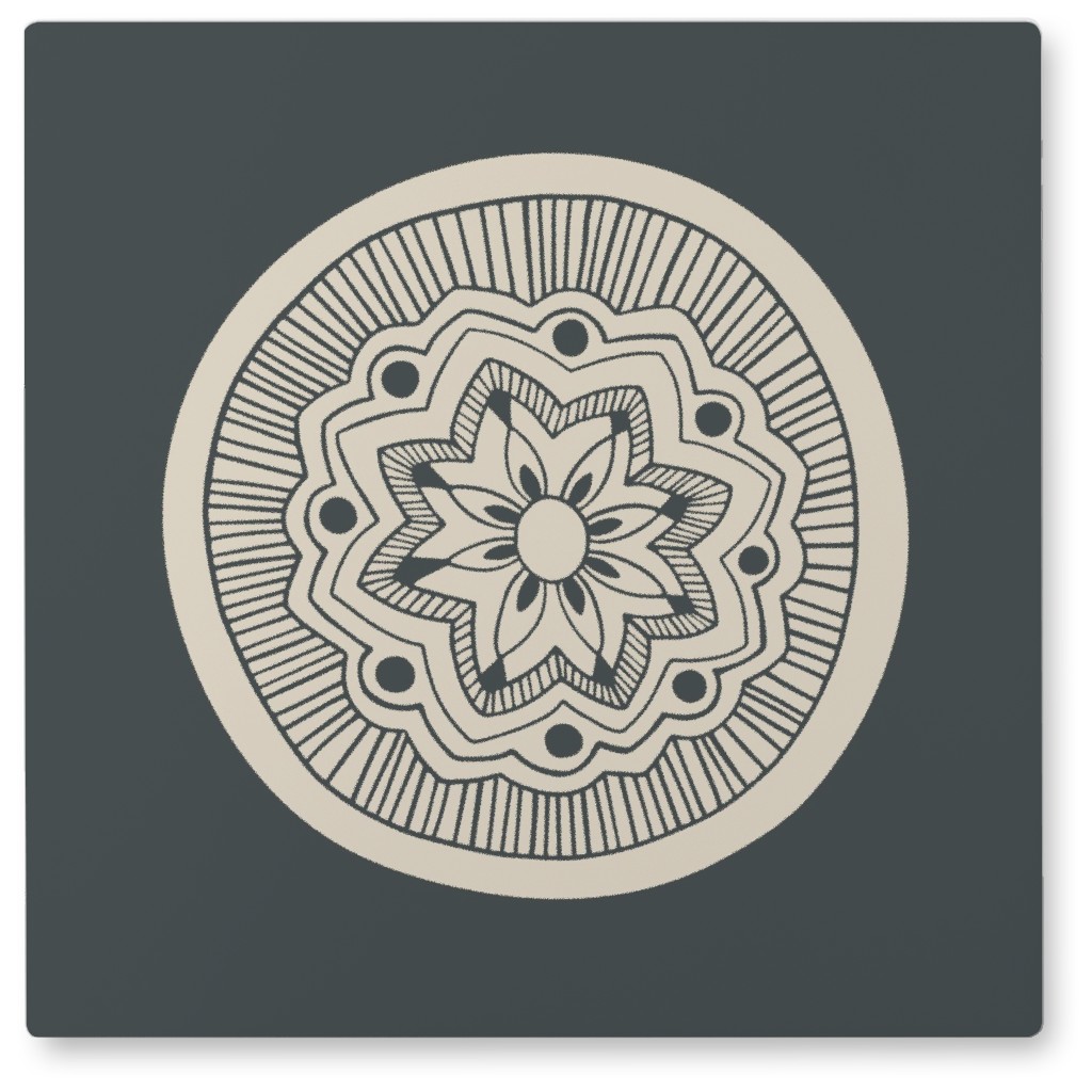 Woodcut Mandala Iii Photo Tile, Metal, 8x8, Gray