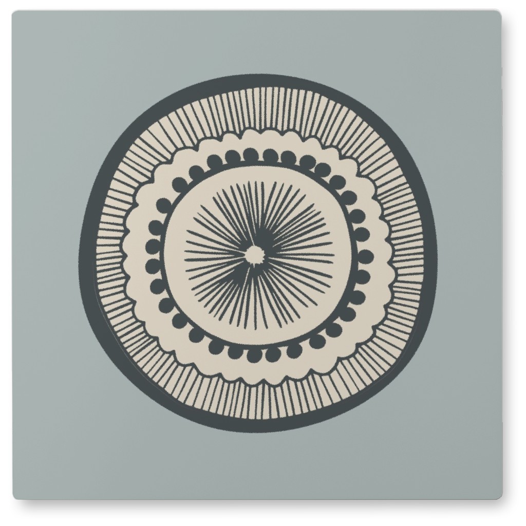 Woodcut Mandala Photo Tile, Metal, 8x8, Blue