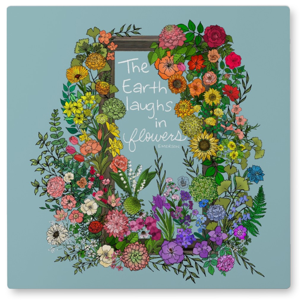 the Earth Laughs in Flowers - Multi on Blue Photo Tile, Metal, 8x8, Blue, True Blue