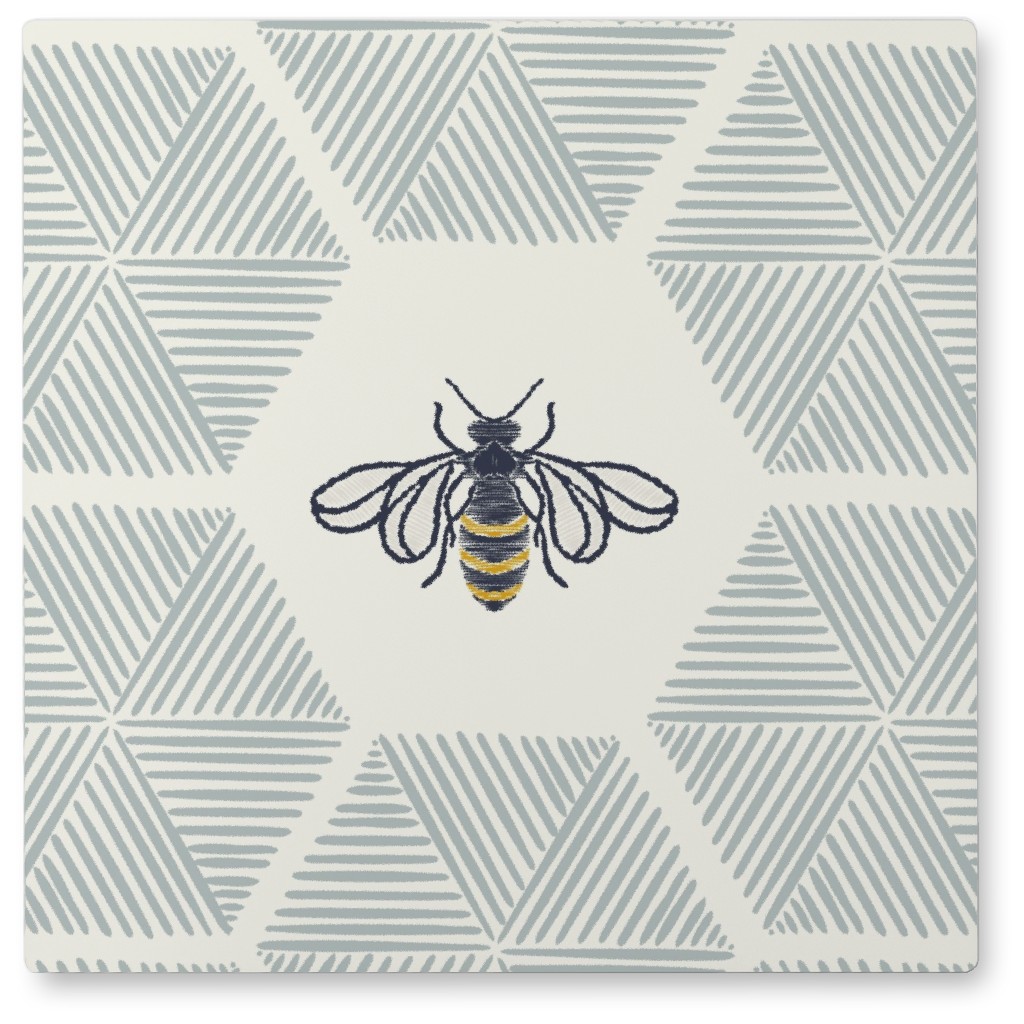 Stitched Bee Photo Tile, Metal, 8x8, Gray