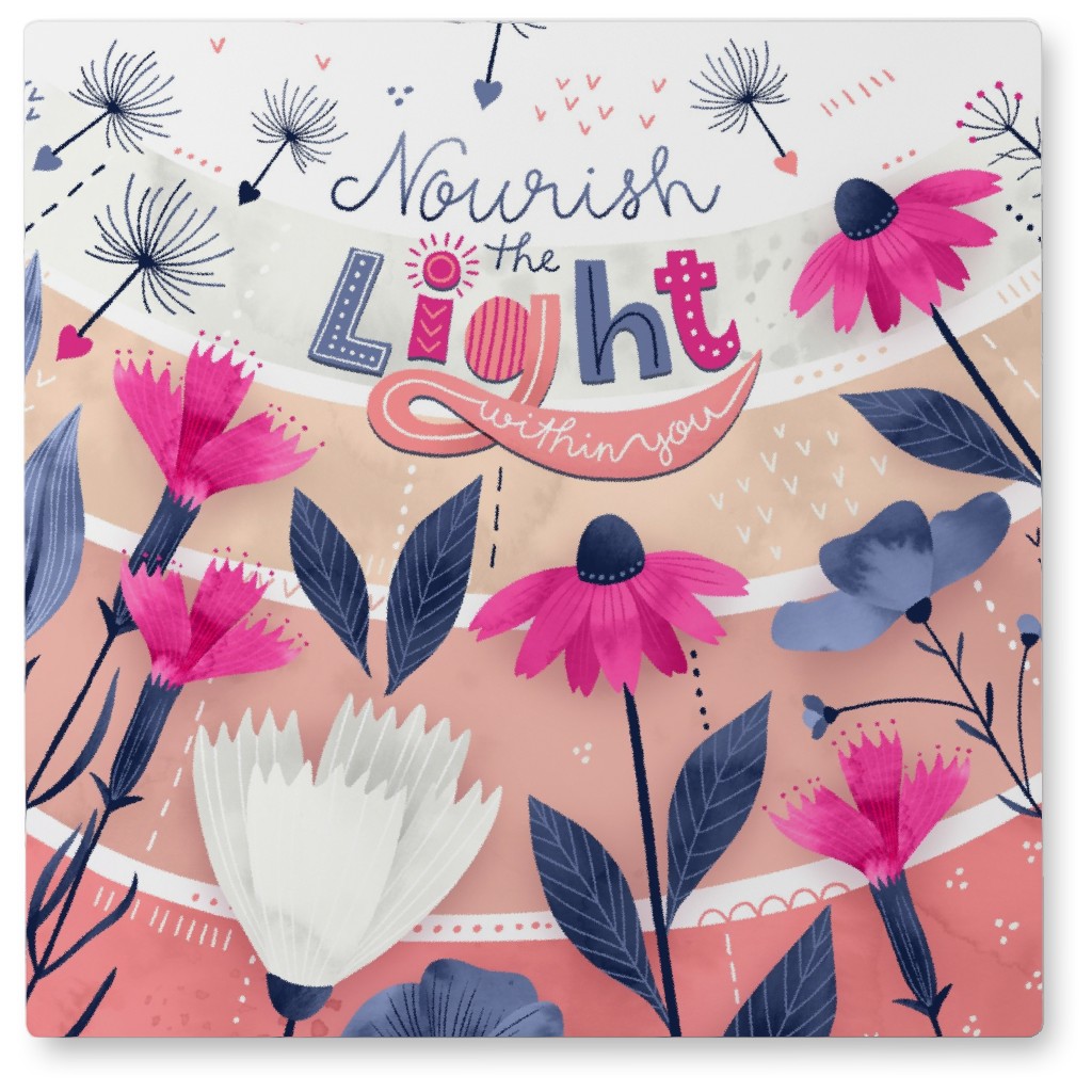 Sunlight Quote - Pink and Blue Photo Tile, Metal, 8x8, Pink, Bright Pink