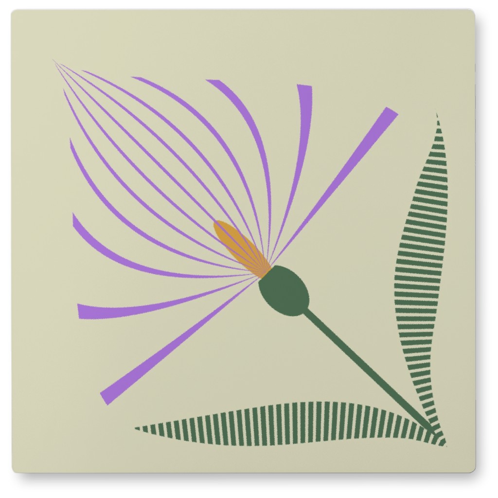 Abstract Lily - Purple on Beige Photo Tile, Metal, 8x8, Purple