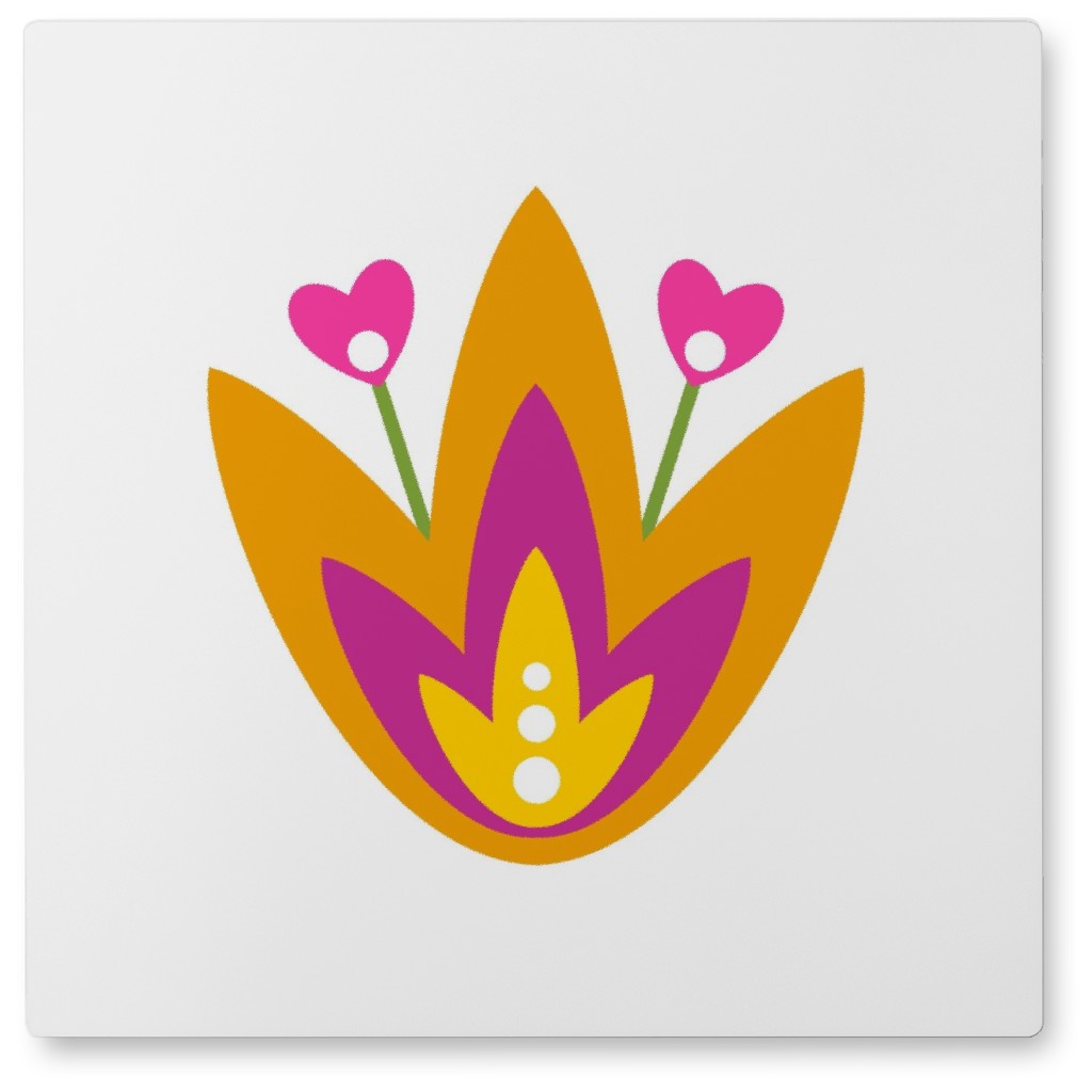 Scandi Flower - Yellow and Pink Photo Tile, Metal, 8x8, Yellow, Classic Yellow