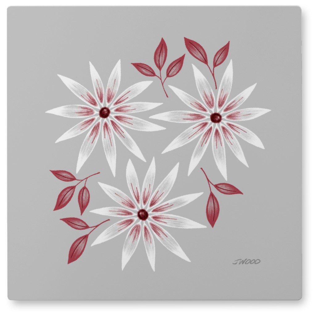 Spikey Flowers - Gray and Pink Photo Tile, Metal, 8x8, Gray