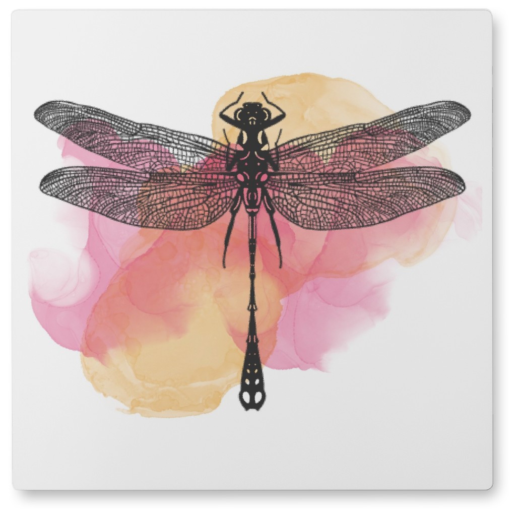 Abstract Watercolor Dragonfly Photo Tile, Metal, 8x8, Pink