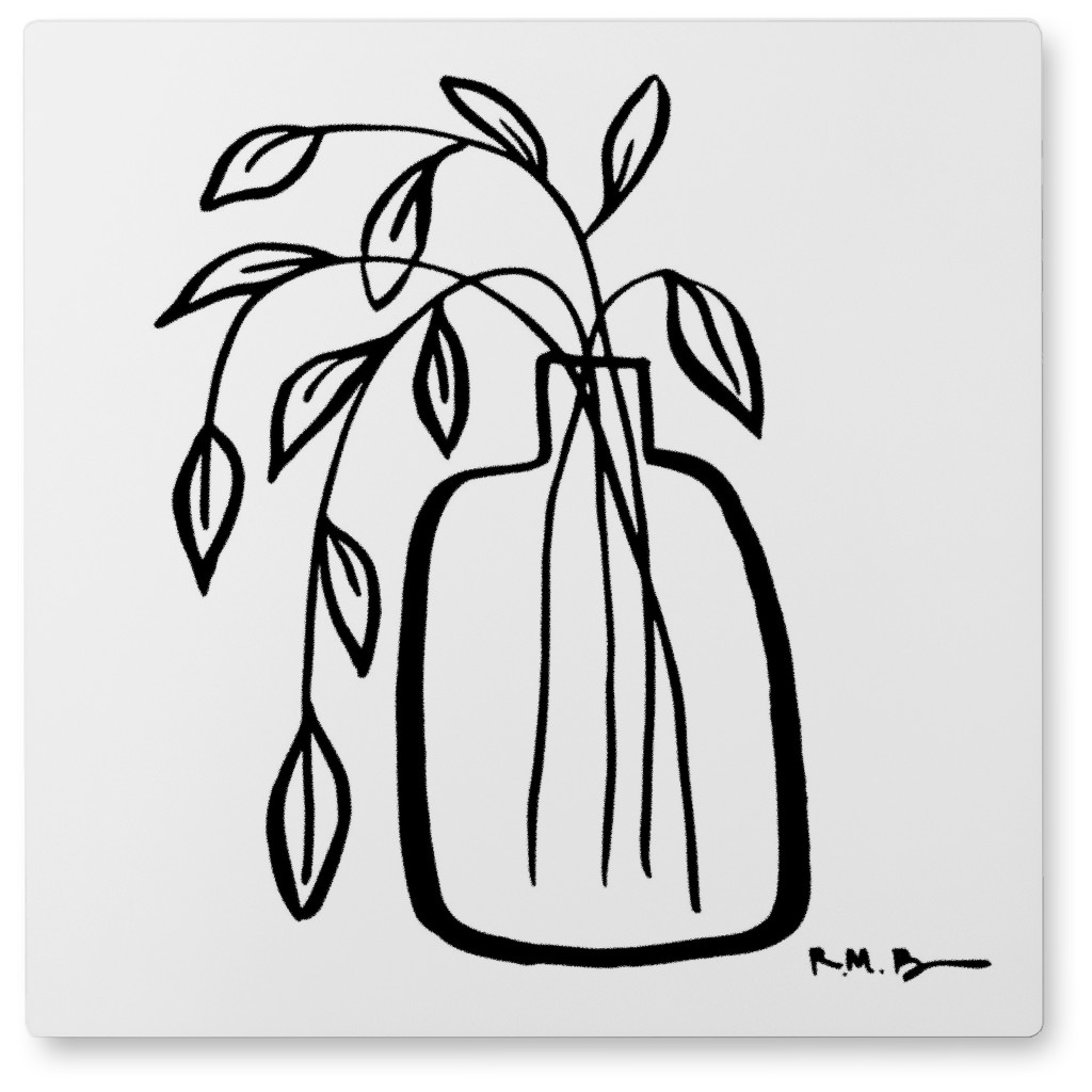Line Art of Houseplant - Neutral Photo Tile, Metal, 8x8, White, White