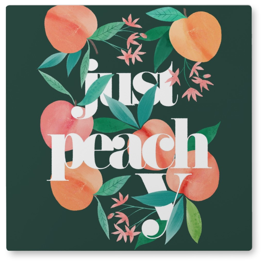 Just Peachy - Green and Peach Photo Tile, Metal, 8x8, Green