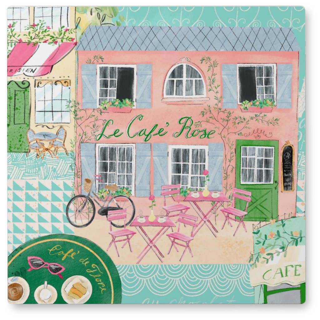 Parisian Cafes Photo Tile, Metal, 8x8, Multicolor