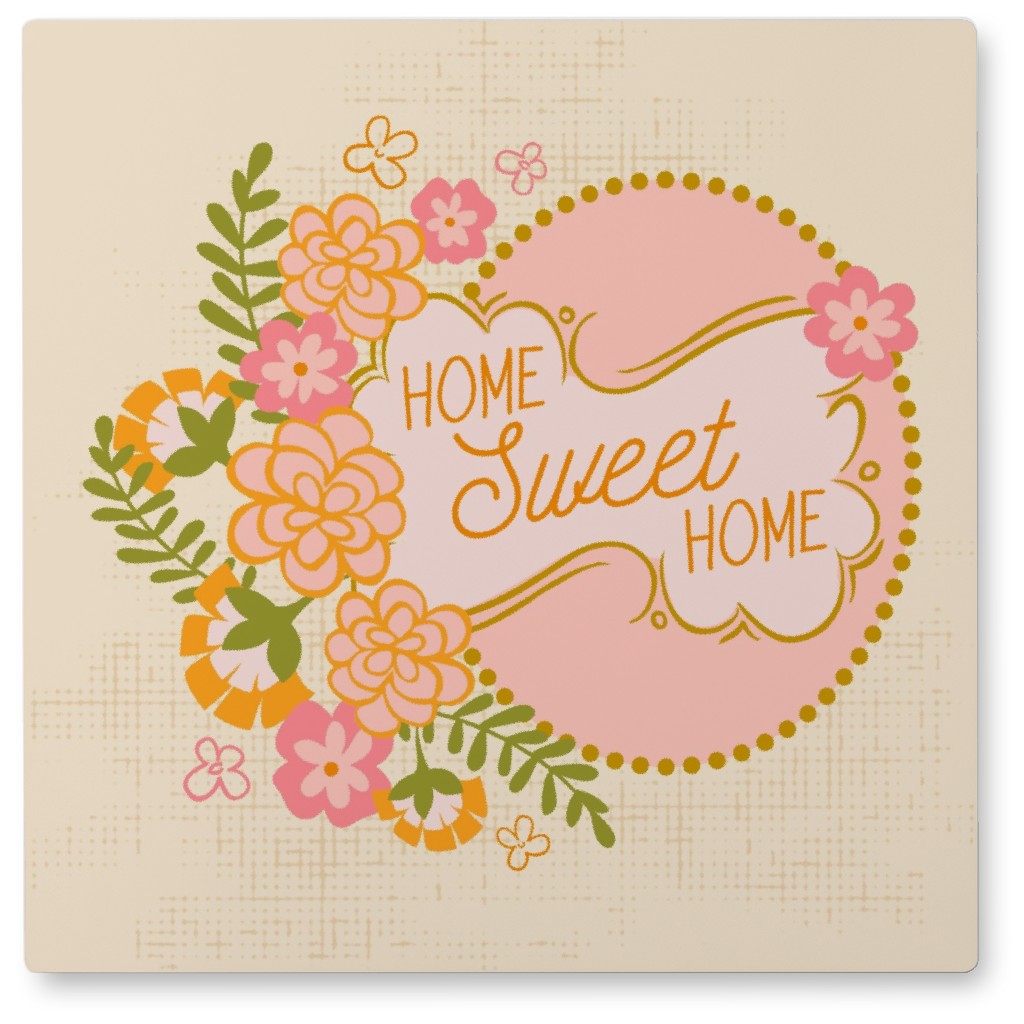 Home Sweet Home Floral - Pink Photo Tile, Metal, 8x8, Pink