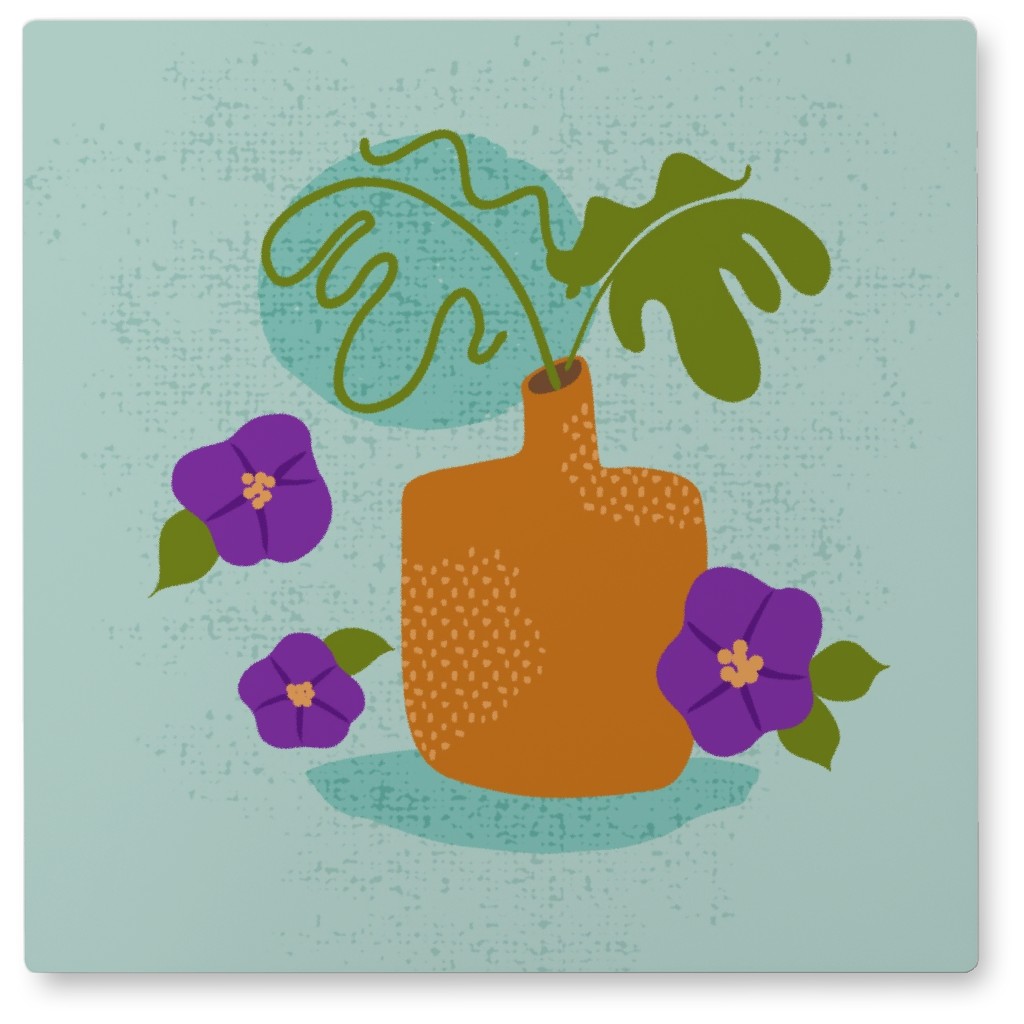 Monstera in Vase - Green Photo Tile, Metal, 8x8, Green