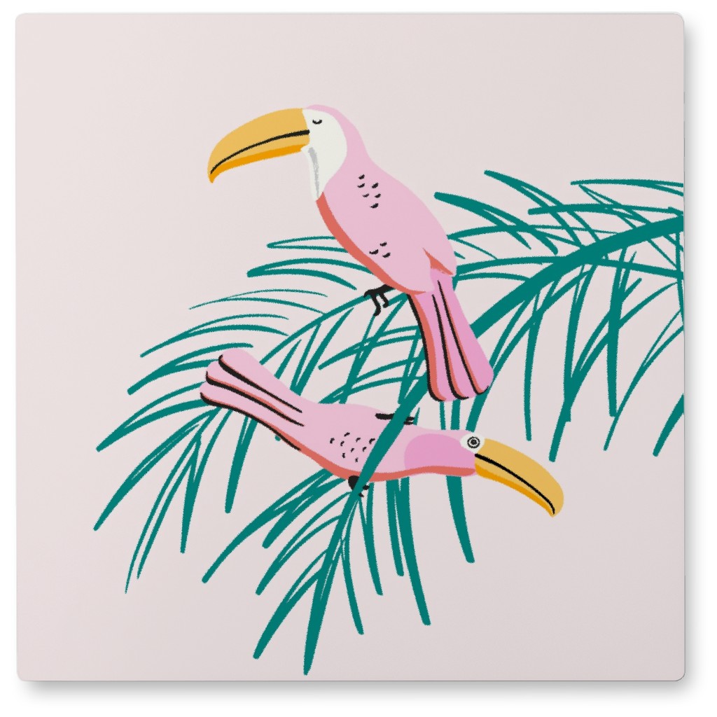 Toucans on Palm Leaves - Pink Photo Tile, Metal, 8x8, Pink