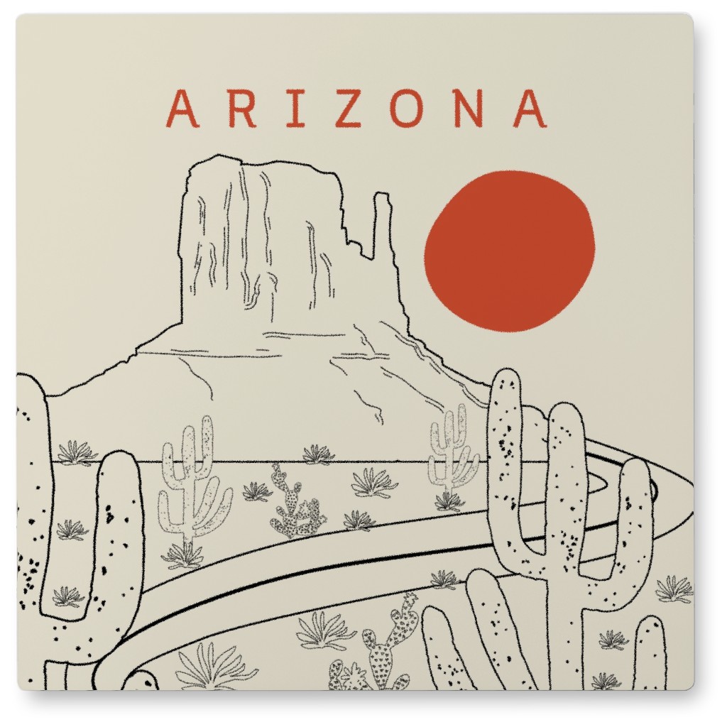 Hello Arizona Photo Tile, Metal, 8x8, Beige, Sunset