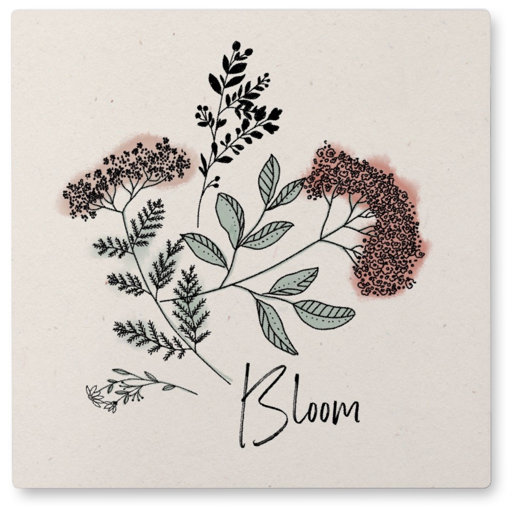 Bloom Floral Photo Tile, Metal, 8x8, Beige, Persimmon