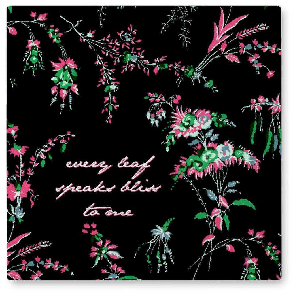 Every Leaf Lara Floral - Pink and Black Photo Tile, Metal, 8x8, Black, Black
