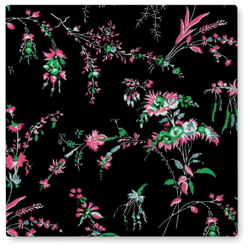 Lara Floral - Bright on Black Photo Tile, Metal, 8x8, Black, Black
