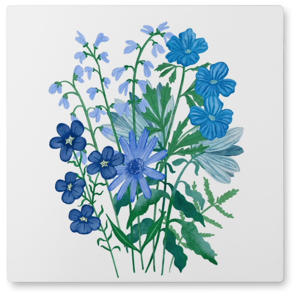 Bouquet Floral - Blue Photo Tile, Metal, 8x8, Blue