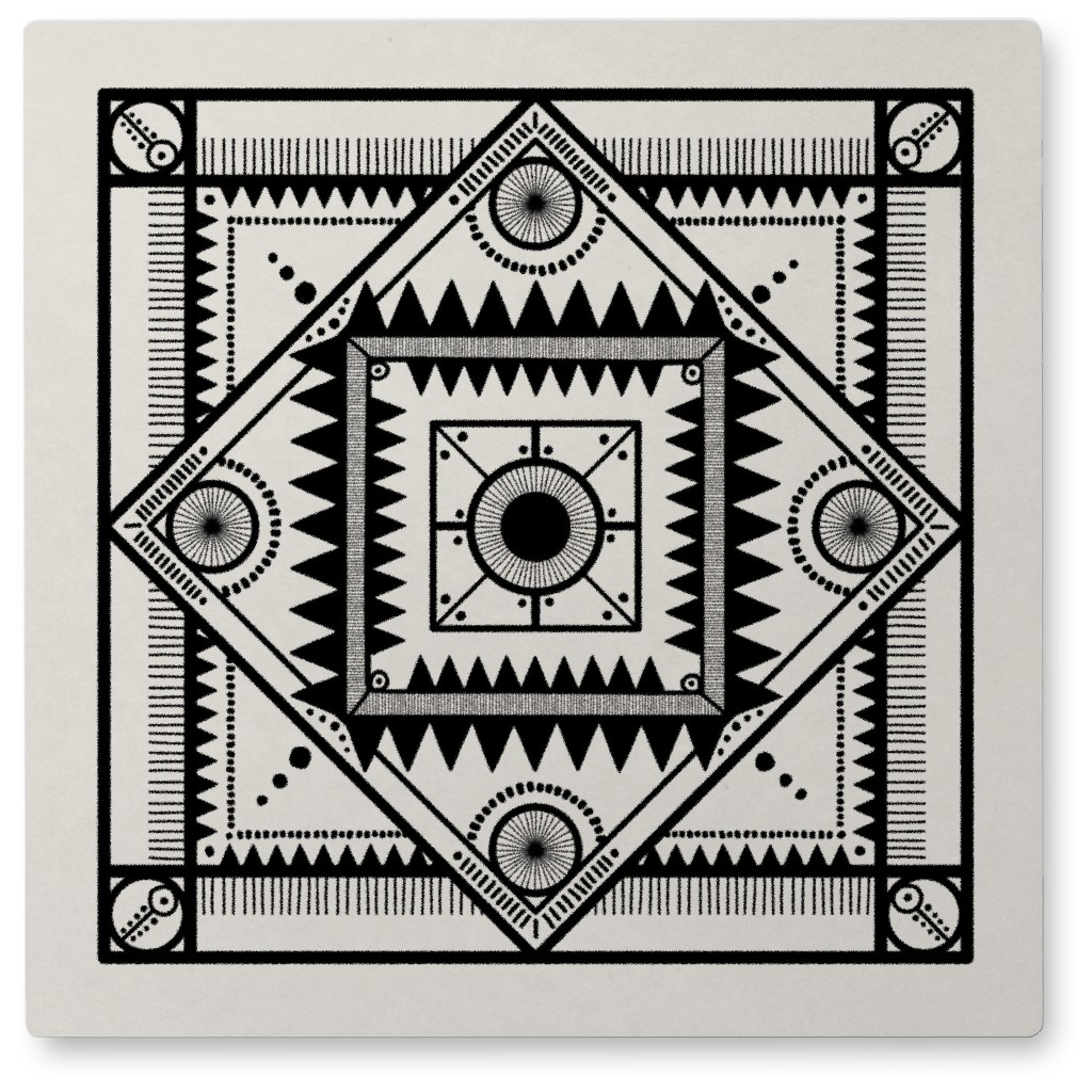 Tribal Geometric Tile Photo Tile, Metal, 8x8, Beige, Charcoal