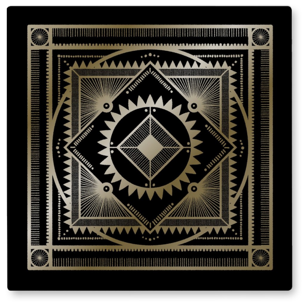 Tribal Geometric Tile Ii Photo Tile, Metal, 8x8, Black, Coal