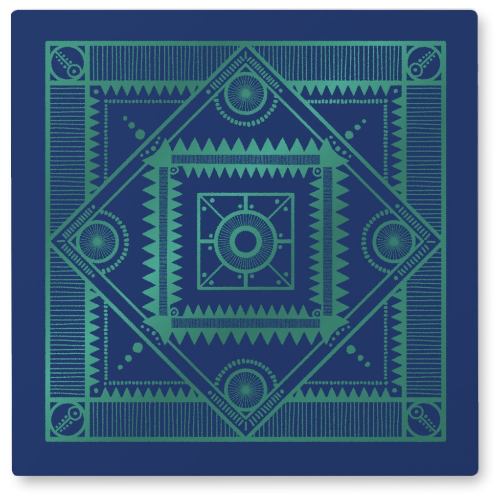 Tribal Geometric Tile Photo Tile, Metal, 8x8, Blue