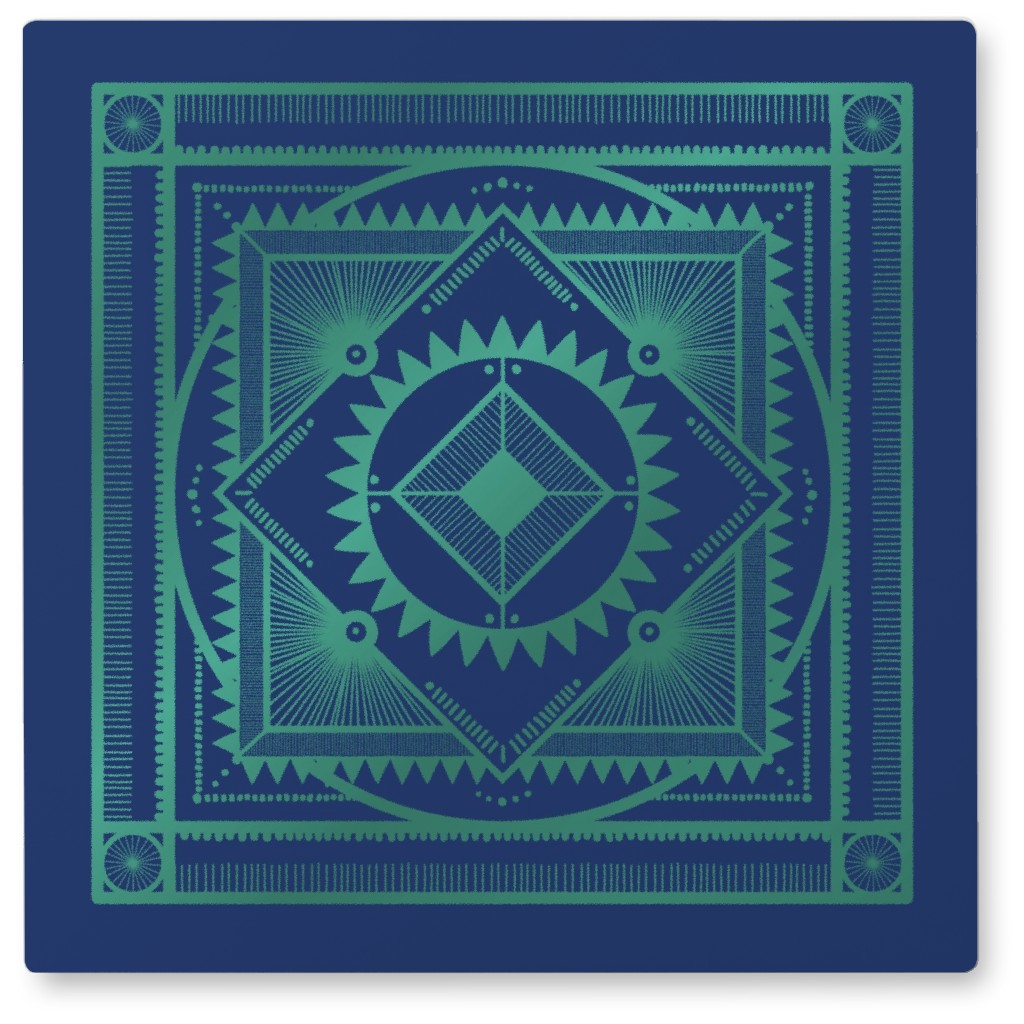 Tribal Geometric Tile Ii Photo Tile, Metal, 8x8, Blue, Blueberry