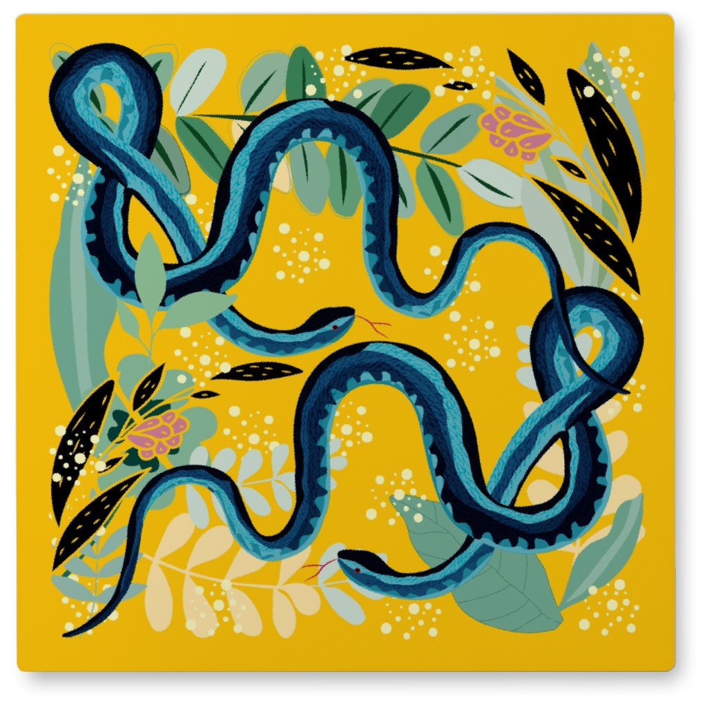 Welcome To the Bright Wild Jungle - Green and Yellow Photo Tile, Metal, 8x8, Yellow