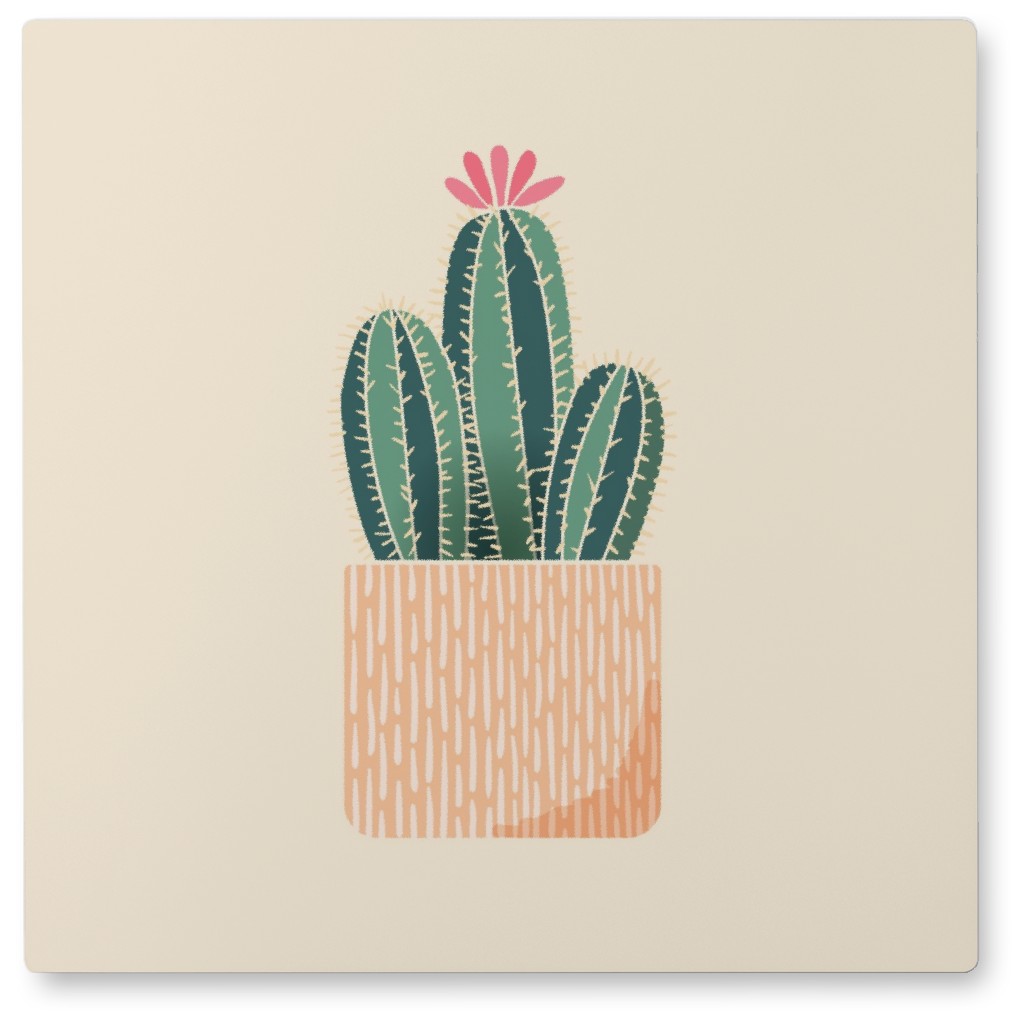 Cacti in Pot - Neutral Photo Tile, Metal, 8x8, Beige, Pearl