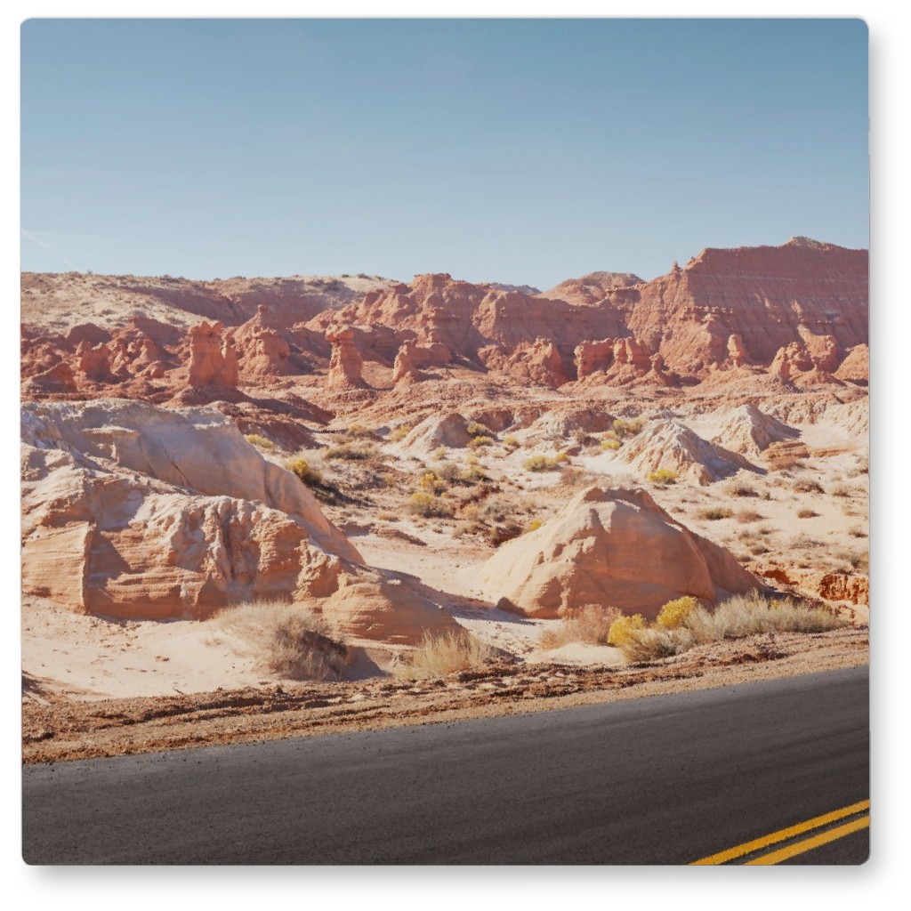 Route 66 Photo Tile, Metal, 8x8, Beige