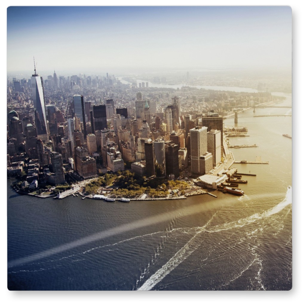 Hudson Bay View of New York Photo Tile, Metal, 8x8, Blue