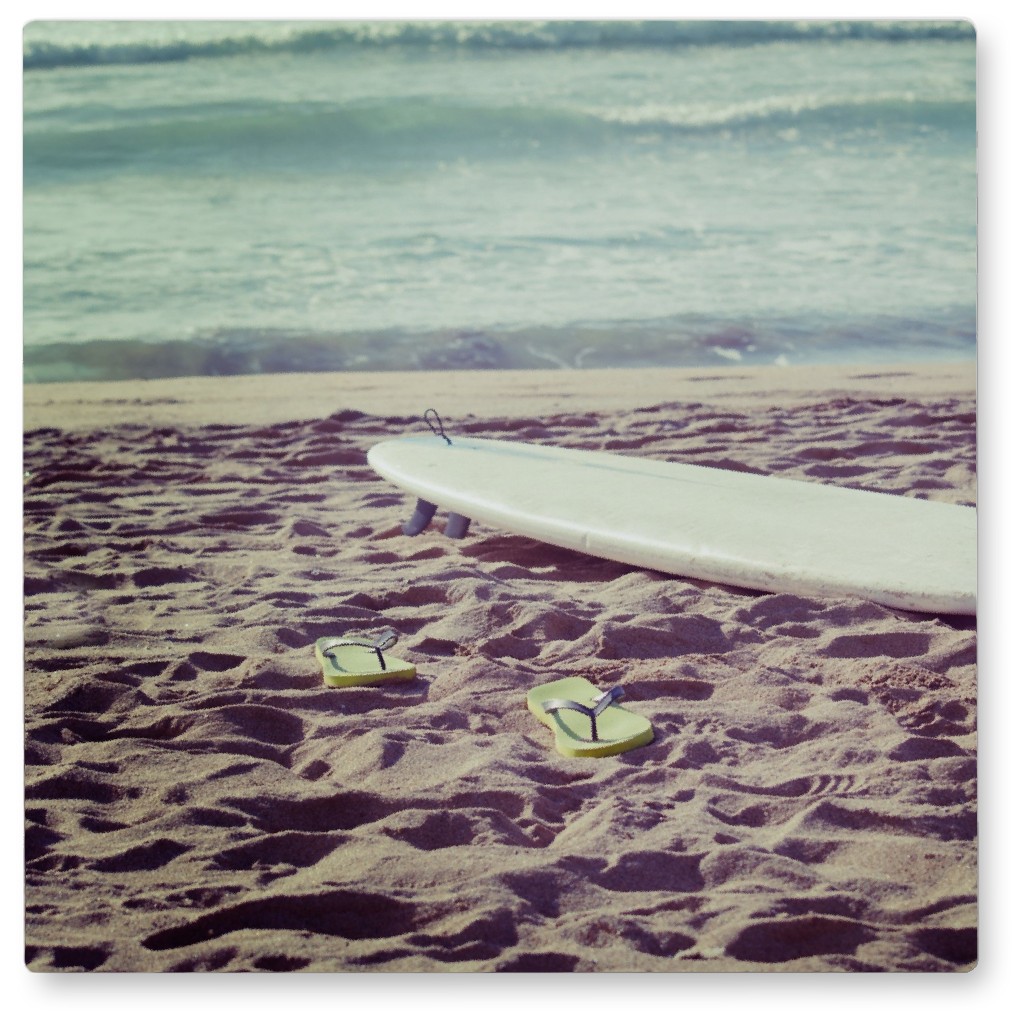 Surfing Along the Shoreline Photo Tile, Metal, 8x8, Blue, True Blue