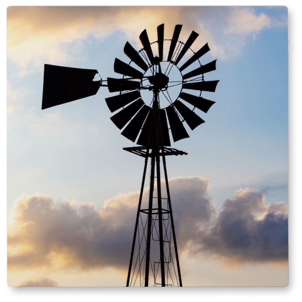 Windmill in a Field Photo Tile, Metal, 8x8, Blue