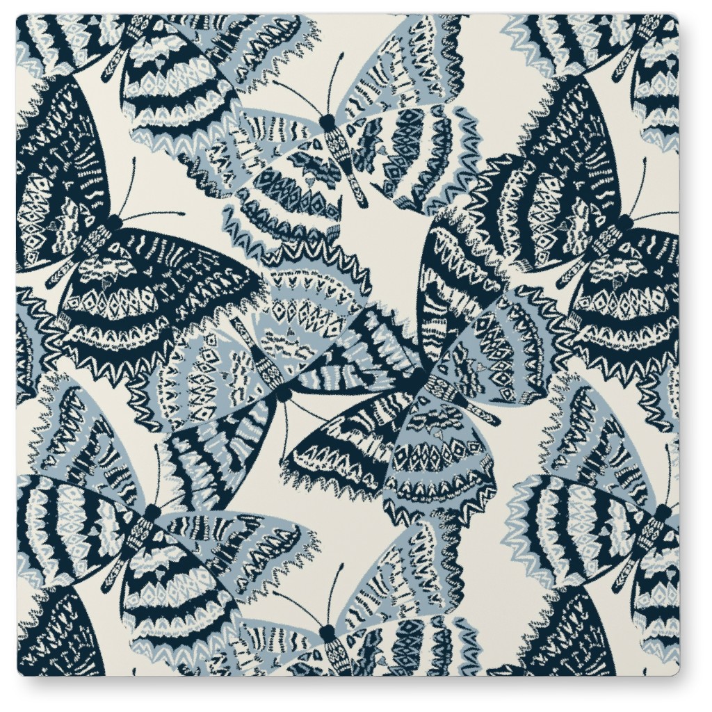 Butterfly - Hand Drawn - Blue Photo Tile, Metal, 8x8, Blue