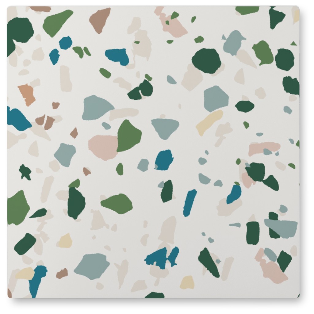 Terrazzo - Green on Cream Photo Tile, Metal, 8x8, Green, Classic Green