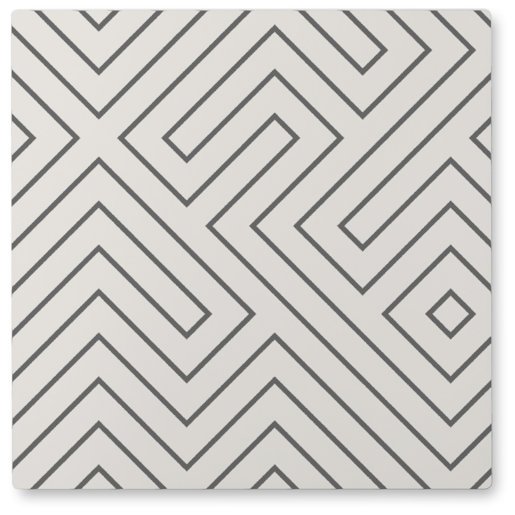 Tribal Maze - Cement on Cream Photo Tile, Metal, 8x8, Gray
