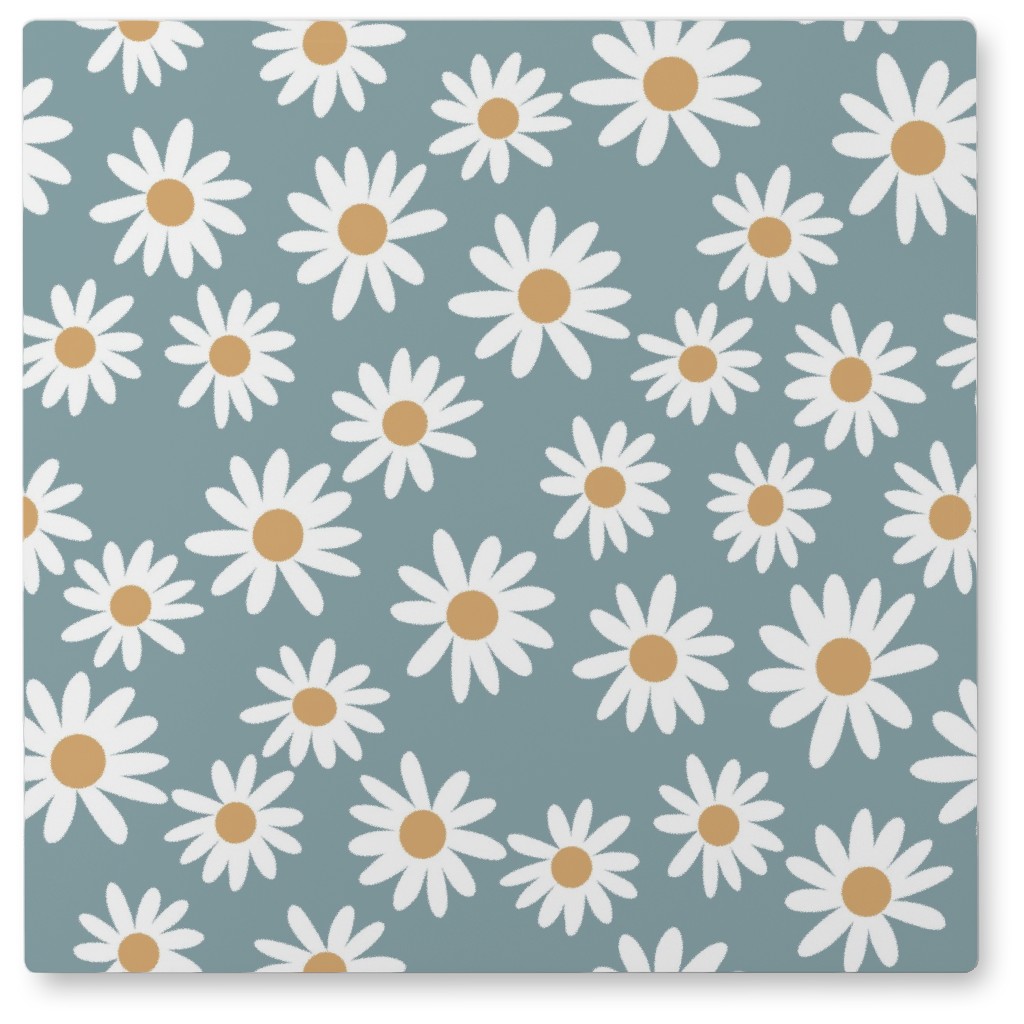 Daisies Photo Tile, Metal, 8x8, Blue, Cool Gray