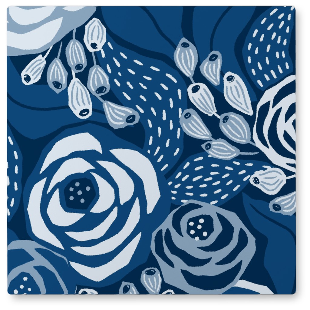 Papercut Roses Photo Tile, Metal, 8x8, Blue