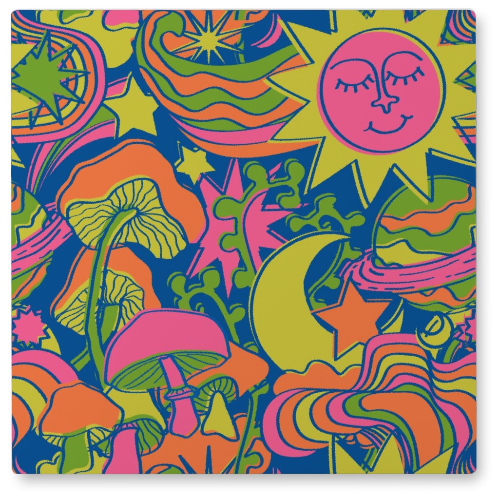 Psychedelic Daydream - Blue and Neon Photo Tile, Metal, 8x8, Multicolor