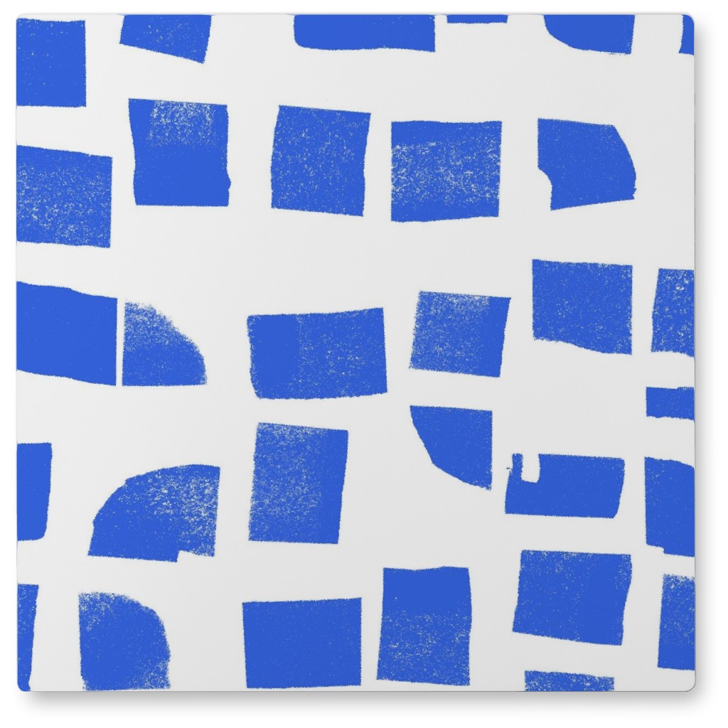 Blue Check Photo Tile, Metal, 8x8, Blue, True Blue