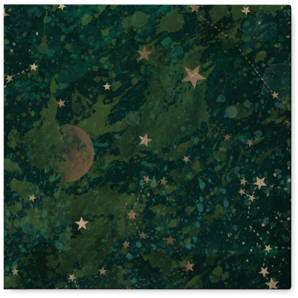 Moon and Stars - Green Photo Tile, Canvas, 8x8, Green