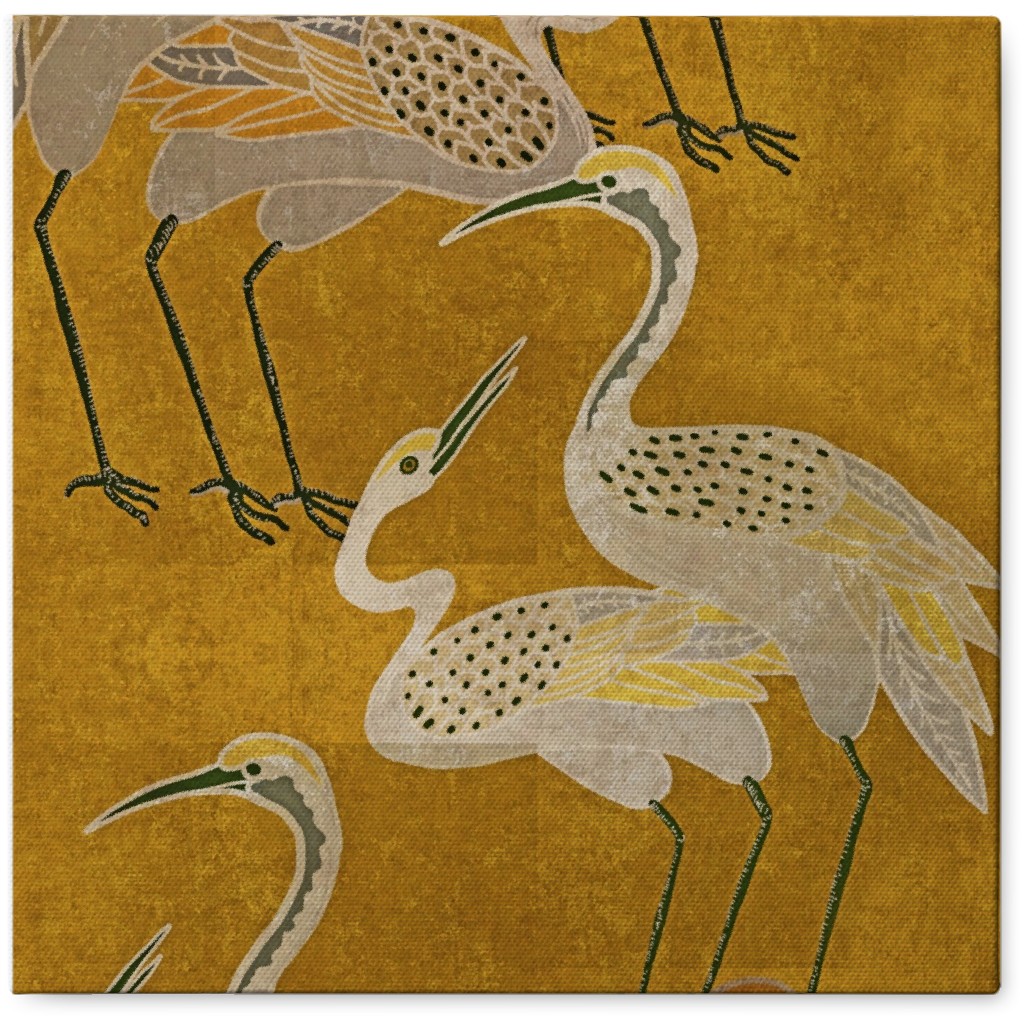 Deco Cranes - Golden Hour Photo Tile, Canvas, 8x8, Yellow