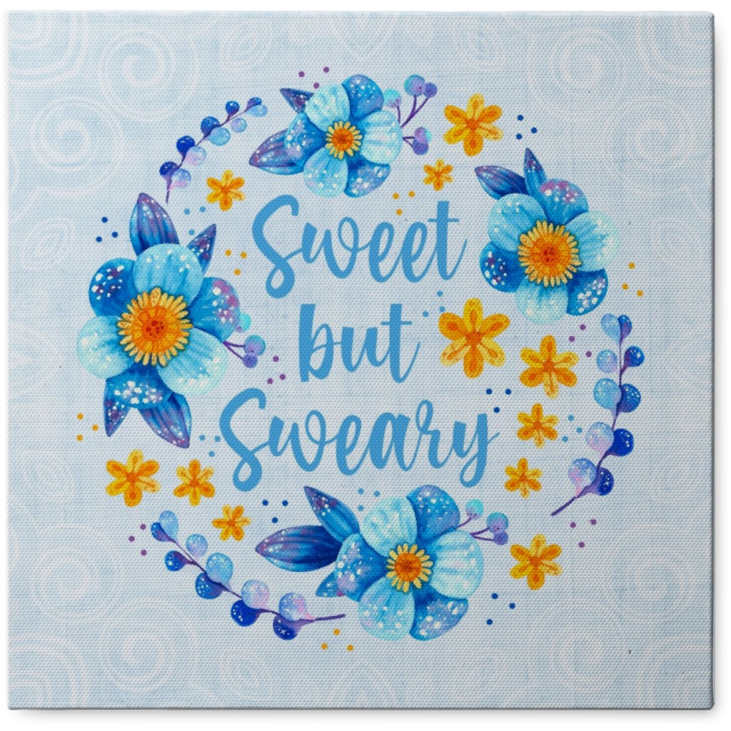 Sweet but Sweary Folk Floral - Blue Photo Tile, Canvas, 8x8, Blue