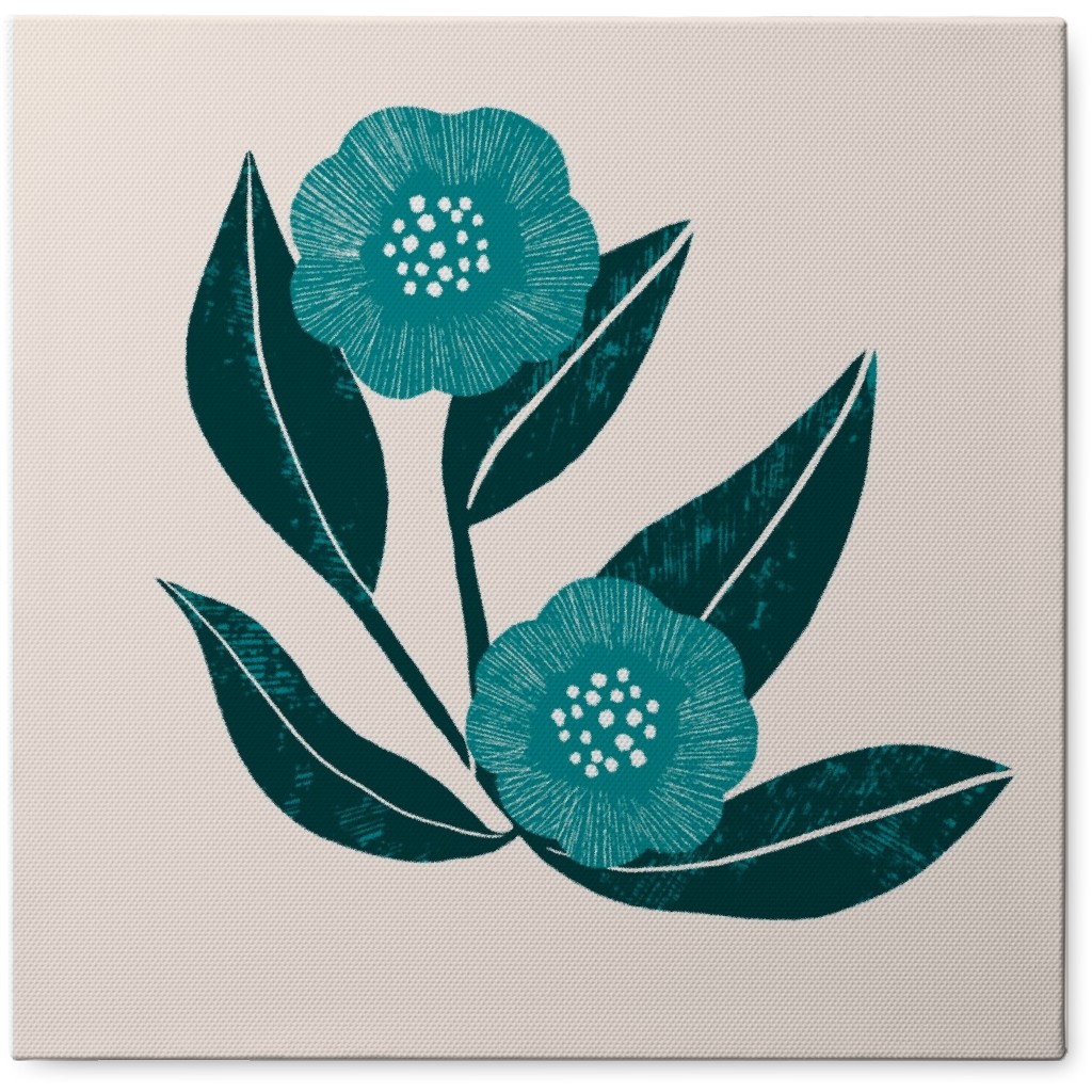 Green and Teal Flowers Photo Tile, Canvas, 8x8, Blue