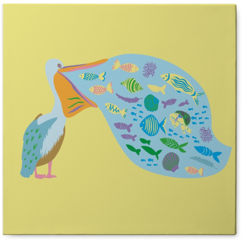 Pelican - Multi on Yellow Photo Tile, Canvas, 8x8, Yellow