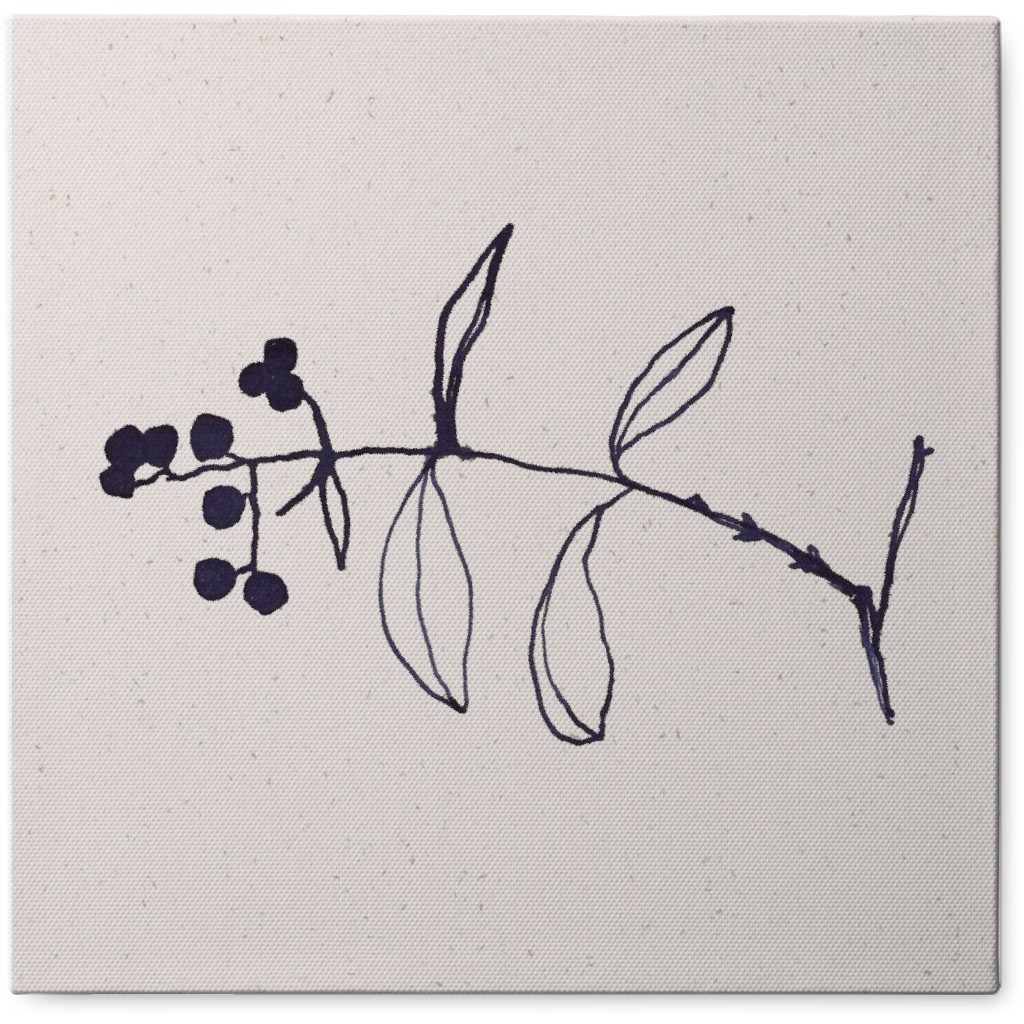 Watercolor Minimalist Berry Branch - Indigo Photo Tile, Canvas, 8x8, Blue