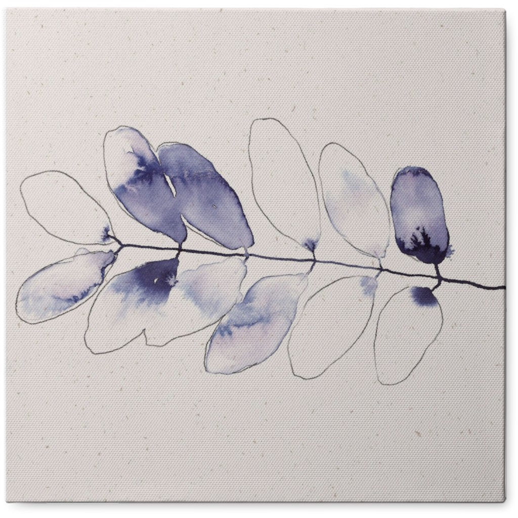 Watercolor Minimalist Compound Leaf - Indigo Photo Tile, Canvas, 8x8, Blue
