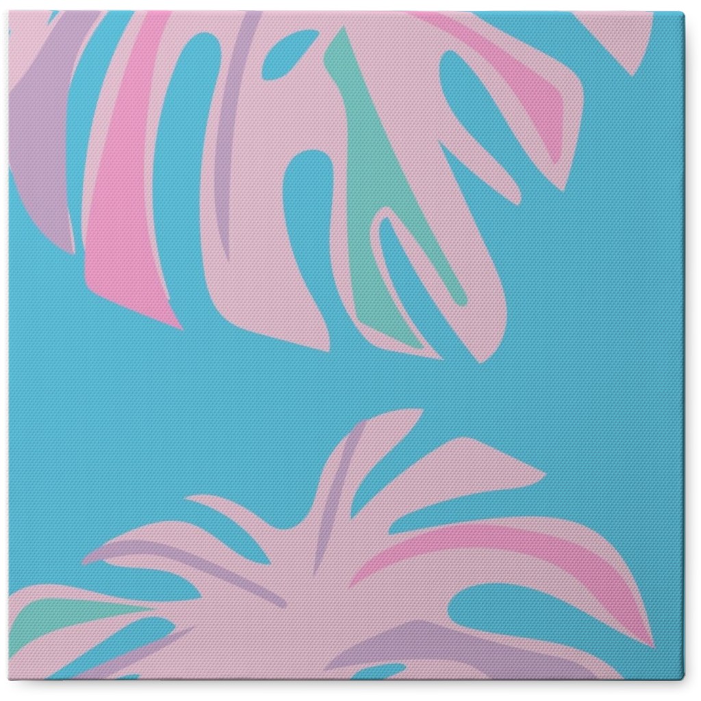 Bold Tropical Leaf - Blue and Pink Photo Tile, Canvas, 8x8, Blue